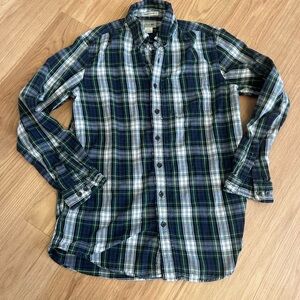 L.L. Bean Green and Blue Plaid Flannel Shirt size M Tall
